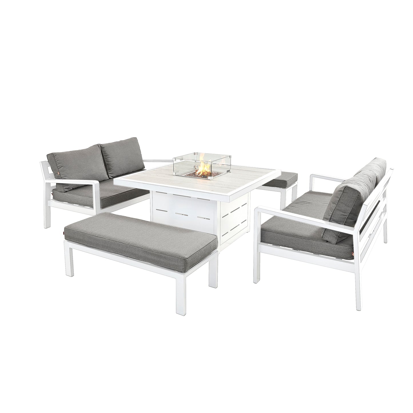 HEX Living - Tutbury Fire Pit Table with Two Sofas and Two Chairs