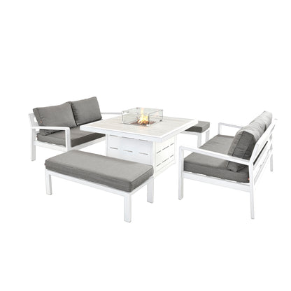 HEX Living - Tutbury Fire Pit Table with Two Sofas and Two Chairs