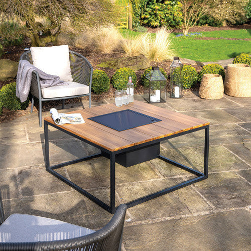 Pacific Lifestyle - Cosiloft 100 Black and Teak Fire Pit Table - Beyond outdoor living