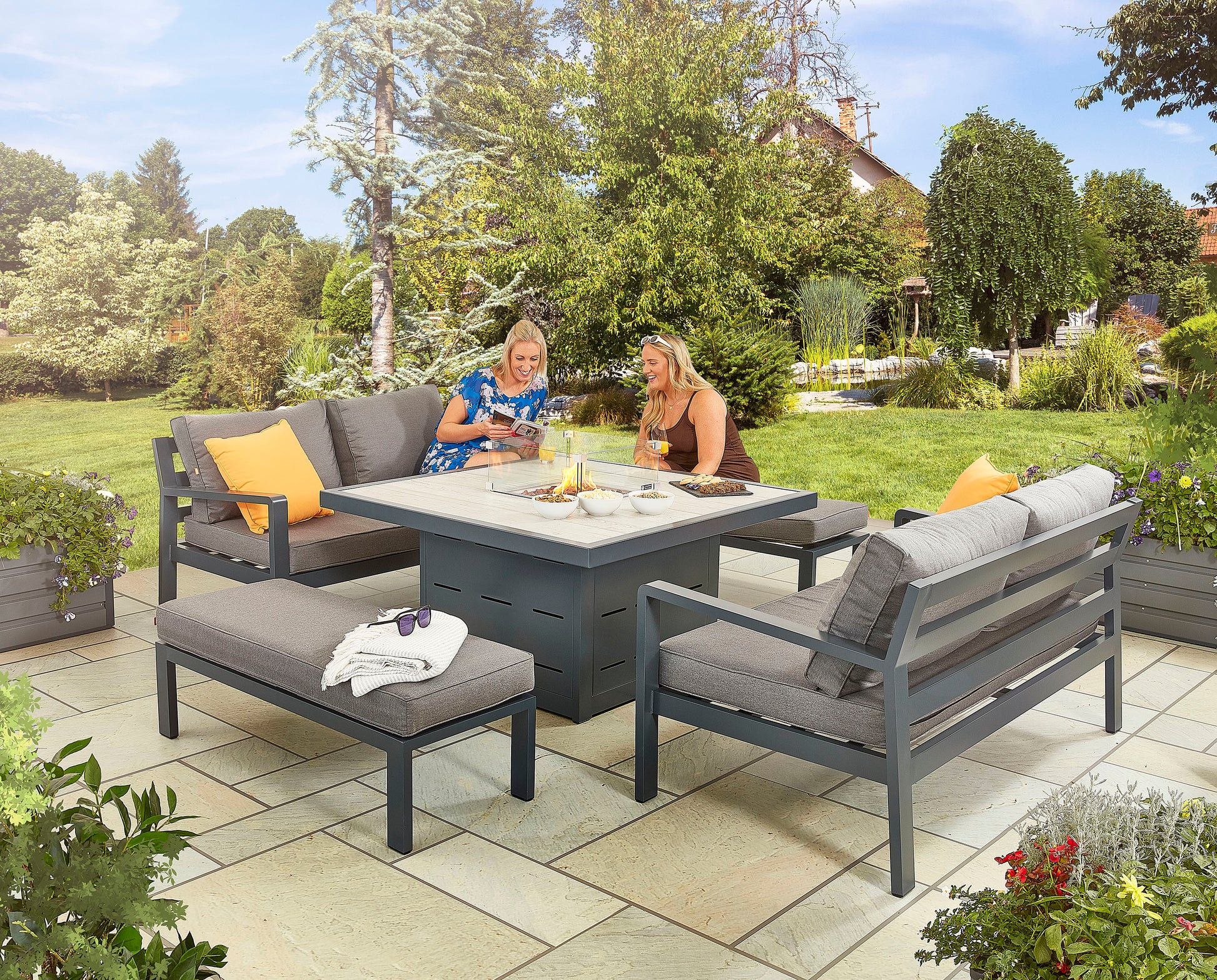 Tutbury Fire Pit Table with Two Sofas and Two Chairs